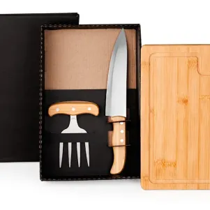 KIT PARA CHURRASCO EM BAMBU COM GARFO 4 DENTES - 3 PÇS