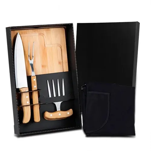 KIT PARA CHURRASCO EM BAMBU COM GARFO 4 DENTES - 5 PÇS