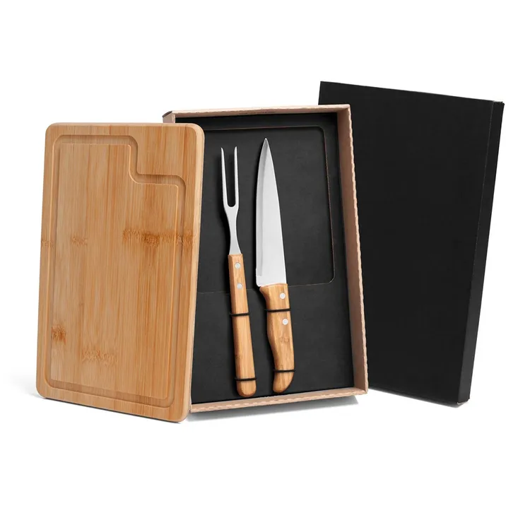 KIT PARA CHURRASCO EM BAMBU COM TÁBUA 32CM