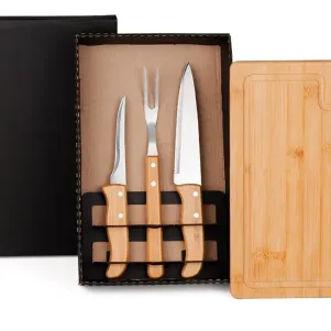 KIT PARA CHURRASCO EM BAMBU / INOX - 4 PÇS