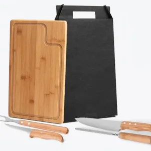 KIT PARA CHURRASCO EM BAMBU/INOX TEXAS - 5 PÇS