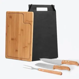 KIT PARA CHURRASCO EM BAMBU/INOX TEXAS COM 2 FACAS - 4 PÇS
