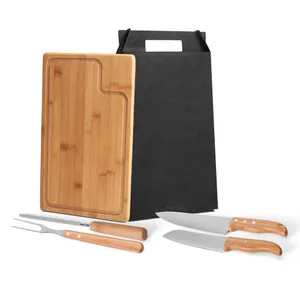 KIT PARA CHURRASCO EM BAMBU/INOX TEXAS COM 2 FACAS - 4 PÇS