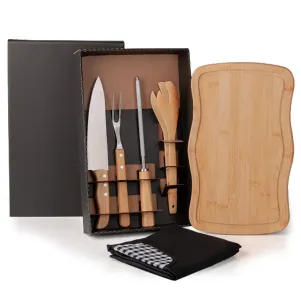 KIT PARA CHURRASCO EM BAMBU TÁBUA COM BORDAS ARREDONDADAS