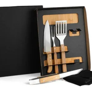 KIT PARA CHURRASCO/HAMBÚRGUER COM PEGADOR E ESPÁTULA - 6 PÇS