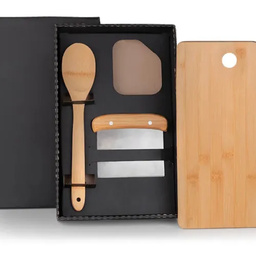 KIT PARA COZINHA EM BAMBU / INOX COM ESPÁTULA MULTIUSO - 3 PÇS