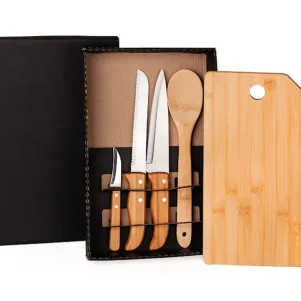 KIT PARA COZINHA/PÃO EM BAMBU/INOX- 5 PÇS