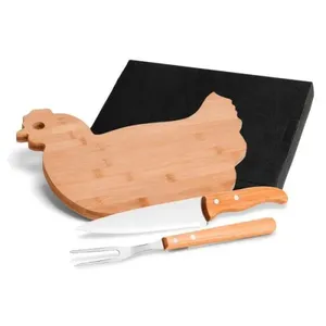 KIT PARA COZINHA TÁBUA FORMATO DE GALINHA - 3 PÇS