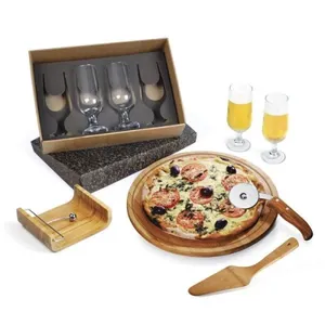 KIT PARA PIZZA EM BAMBU COM ACESSÓRIOS - 8 PÇS