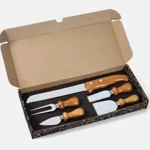 KIT PARA QUEIJO E FACA PARA PÃO EM INOX / BAMBU - 5 PÇS