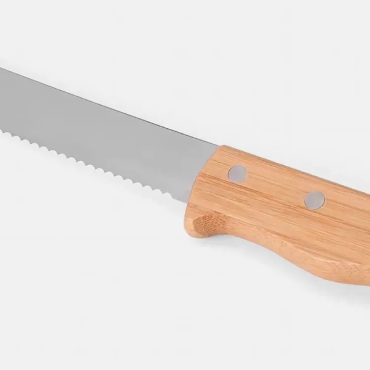 KIT PARA QUEIJO E FACA PARA PÃO EM INOX / BAMBU - 5 PÇS