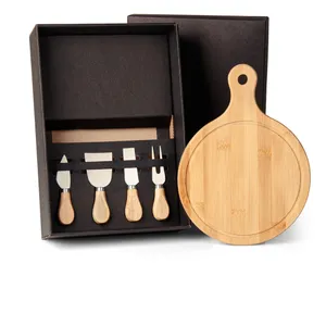 KIT PARA QUEIJO EM BAMBU / MADEIRA / INOX - 5 PÇS