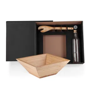 KIT PARA SALADA COM GARRAFA - BAMBU / VIDRO - 3 PÇS