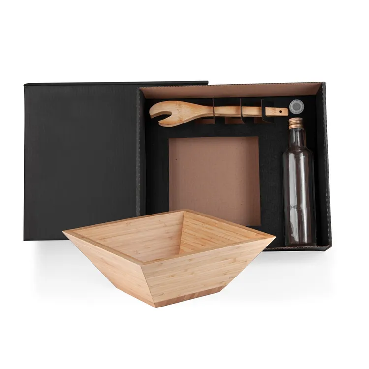 KIT PARA SALADA COM GARRAFA - BAMBU / VIDRO - 3 PÇS