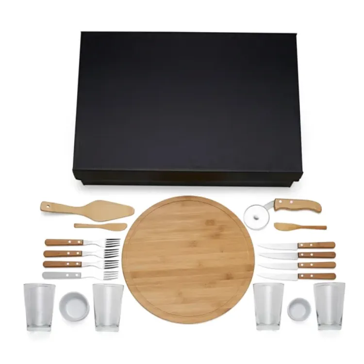 KIT PIZZA EM BAMBU COM COPOS - 19 PÇS