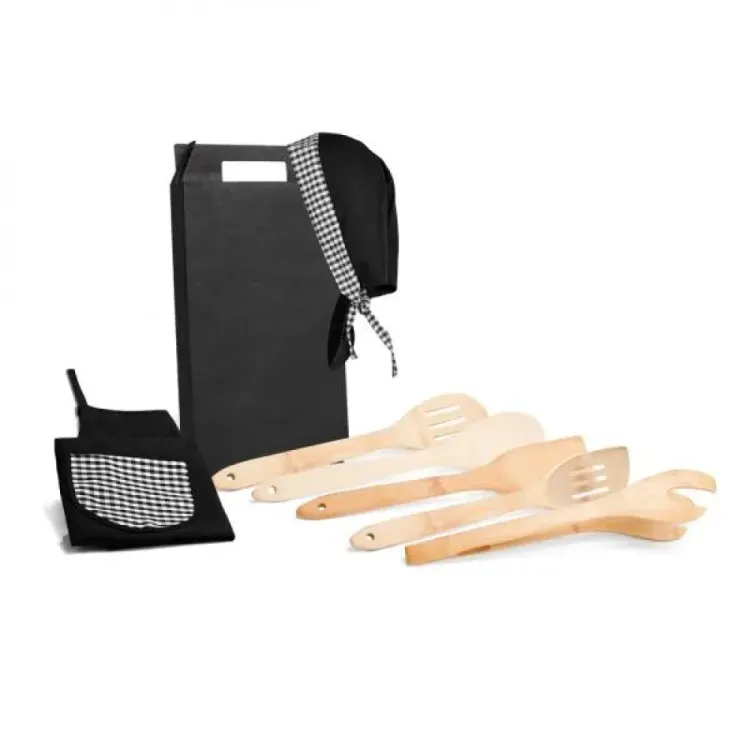CONJ. DE UTENSÍLIOS EM BAMBU 30 CM E ACESSÓRIOS - 8 PÇS
