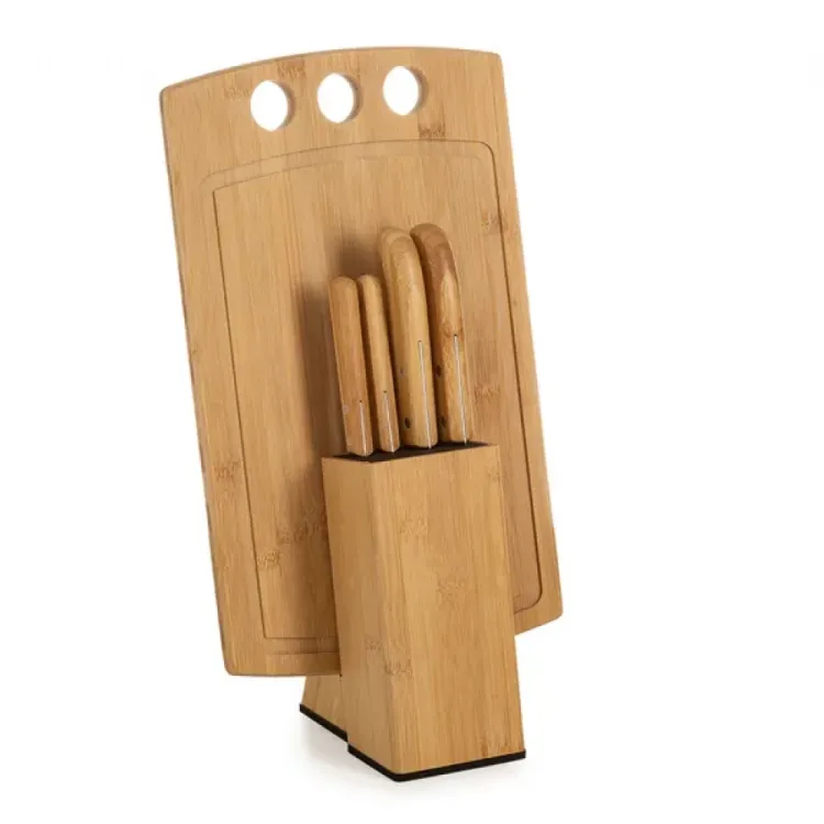 CONJUNTO PARA COZINHA C/ CEPO EM BAMBU / INOX - 6 PÇS