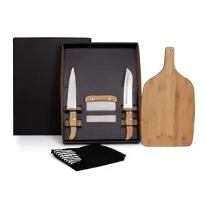 KIT PARA COZINHA EM BAMBU / INOX COM ESPÁTULA MULTIUSO - 4 PÇS
