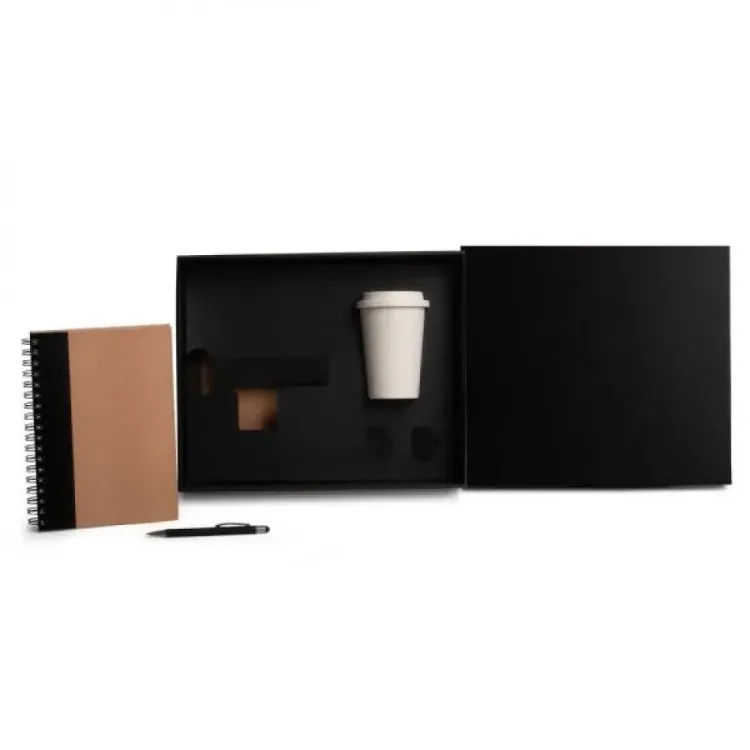 KIT COPO EM FIBRA DE BAMBU, CADERNO E CANETA - PRETO - 3 PÇS