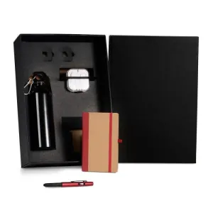 KIT SQUEEZE, FONE, CADERNO E CANETA - VERMELHO - 4 PÇS