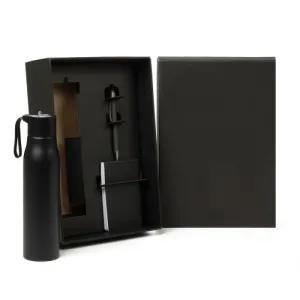 KIT GARRAFA, BLOCO PARA ANOTAÇÕES E CANETA - 3 PÇS