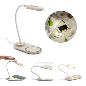 LEZZO. Luminária de mesa com carregador wireless em ABS e fibra de palha de trigo