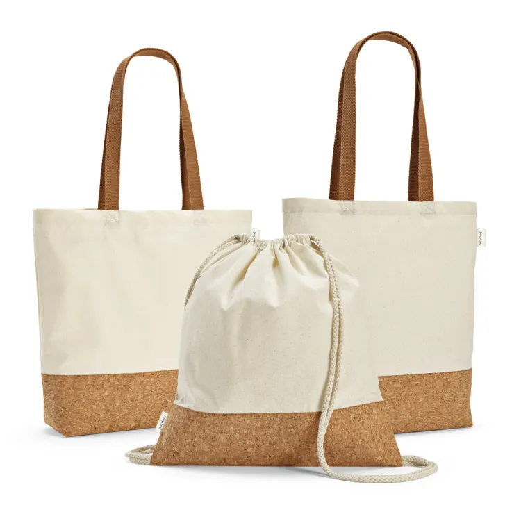 MANAUS BPACK. Sacola tipo mochila em 70% algodão reciclado e 30% poliéster reciclado (180g/m²) com base em cortiça