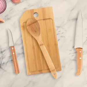 KIT PARA COZINHA/PÃO EM BAMBU/INOX- 5 PÇS