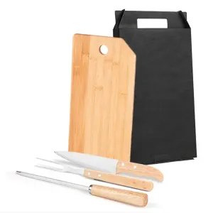 CONJ. PARA COZINHA EM BAMBU / MADEIRA / INOX - 4 PÇS