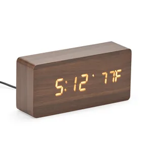 Relógio Despertador de Madeira Com Painel LED