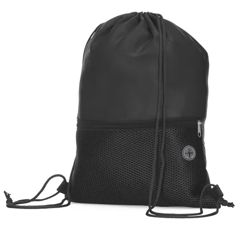 Sacola/Mochila em tecido poliester. Bolso frontal com ziper.