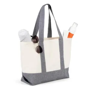 SACOLA EM ALGODÃO RECICLADO - BEGE NATURAL/MELANGE CINZA - 47,5X31CM