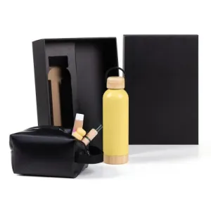 KIT GARRAFA E NECESSAIRE - AMARELO/PRETO - 2 PÇS