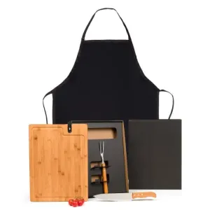 CONJ. PARA CHURRASCO EM BAMBU COM AMOLADOR - 5 PÇS