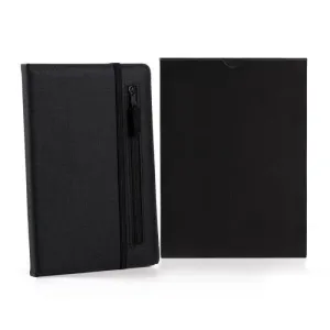 CADERNO FSC C/ PAUTA E ZÍPER - CAPA EM RPET PRETO - 14X21CM